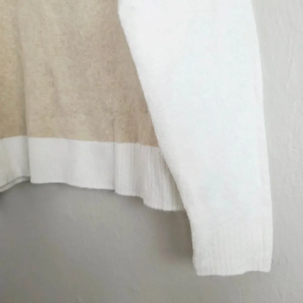 J. Crew Colorblock Mockneck Sweater Merino Wool Blend Green Cream White NWT XS